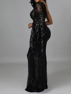 Women's Party Dress Sequin Dress Sheath Dress Long Dress Maxi Dress Black Gold Long Sleeve Floral Print Spring Fall Winter One Shoulder Fashion Party Winter Dress Evening Party Slim 2023 S M L XL XXL -Party Prom Dresses Sales Store wlbisf1657190188741