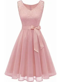 Women's Party Dress Lace Dress Homecoming Dress Midi Dress Pink Wine Khaki Sleeveless Pure Color Lace Summer Spring Fall V Neck Vintage Wedding Guest Birthday Vacation 2023 S M L XL XXL -Party Prom Dresses Sales Store wllasw1691399769423