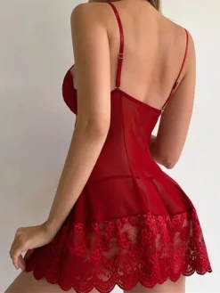 Women's Lace Dress Two Piece Dress Black Dress Mini Dress Cute Sexy Lace Mesh Solid Color Strap Party Lounge Black Wine 2023 Summer Spring -Party Prom Dresses Sales Store wlming1692787936027