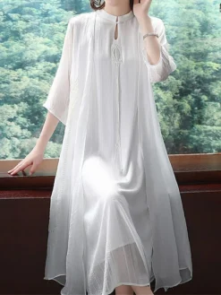 Women's Two Piece Dress Set Casual Dress Chiffon Dress Daily Holiday Fashion Streetwear Layered Midi Dress Stand Collar 3/4 Length Sleeve Plain Regular Fit White Beige Fall Winter M L XL XXL 3XL 11 Women's Two Piece Dress Set Casual Dress Chiffon Dress Daily Holiday Fashion Streetwear Layered Midi Dress Stand Collar 3/4 Length Sleeve Plain Regular Fit White Beige Fall Winter M L XL XXL 3XL -Party Prom Dresses Sales Store wndrjh1697524673979