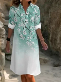 Women's Shirt Dress Casual Dress Cotton Linen Dress Midi Dress Polyester Fashion Casual Daily Outdoor Daily Vacation Shirt Collar Button Pocket Long Sleeve Summer Spring Fall 2023 Loose Fit Light -Party Prom Dresses Sales Store wqbddu1691067624222