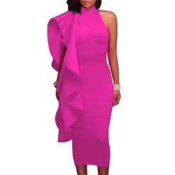 Women‘s Cocktail Party Dress Wedding Guest Dress Sheath Dress Midi Dress Green Black Blue Sleeveless Pure Color Ruffle Fall Spring Autumn Turtleneck S M L XL XXL -Party Prom Dresses Sales Store wqjcej1655867455395