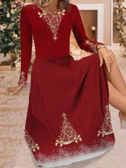 Women's Work Dress Casual Dress Swing Dress Fashion Winter Dress Christmas Daily Midi Dress Print Crew Neck Long Sleeve Christmas Tree Regular Fit Red Blue Brown Fall Winter S M L XL XXL