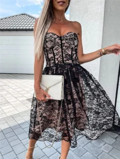 Women's Party Dress Lace Dress Homecoming Dress Mini Dress Black White Sleeveless Pure Color Backless Summer Spring Strapless Stylish Vacation Spring Dress 2023 S M L XL -Party Prom Dresses Sales Store wrdsil1655262365935