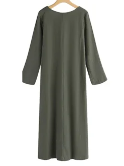 Women's Casual Dress Cotton Linen Dress Midi Dress Cotton Blend Basic Casual Outdoor Daily Vacation Crew Neck Pocket Long Sleeve Summer Spring Fall 2023 Loose Fit Black Wine Navy Blue Plain S M L XL -Party Prom Dresses Sales Store wrsbuv1673848804467