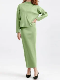 Women's Two Piece Dress Set Casual Dress Skirt Set Outdoor Daily Fashion Streetwear Split Ribbed Midi Dress Turtleneck Long Sleeve Plain Loose Fit Black Light Green Blue Fall One-Size 23 Women's Two Piece Dress Set Casual Dress Skirt Set Outdoor Daily Fashion Streetwear Split Ribbed Midi Dress Turtleneck Long Sleeve Plain Loose Fit Black Light Green Blue Fall One-Size -Party Prom Dresses Sales Store wrusvd1693278283421