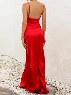 Women's Party Dress Satin Dress Emerald Green Dress Long Dress Maxi Dress White Pink Wine Sleeveless Pure Color Split Summer Spring Spaghetti Strap Elegant Party Vacation Spring Dress 2023 S M L XL -Party Prom Dresses Sales Store wrvkak1644836944912