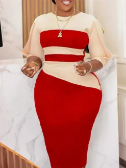 Women's Work Dress Sheath Dress Semi Formal Dress Fashion Midi Dress Patchwork Crew Neck Half Sleeve Color Block Regular Fit Black White Red Fall Winter S M L XL XXL 23 Women's Work Dress Sheath Dress Semi Formal Dress Fashion Midi Dress Patchwork Crew Neck Half Sleeve Color Block Regular Fit Black White Red Fall Winter S M L XL XXL -Party Prom Dresses Sales Store wsawqk1692948230595
