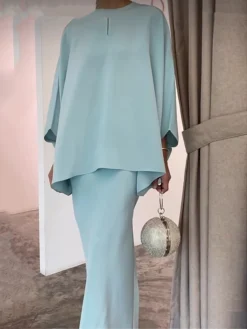 Women's Two Piece Dress Set Casual Dress Skirt Set Daily Going Out Elegant Modern Ruffle Long Dress Maxi Dress Stand Collar Long Sleeve Plain Regular Fit Silver Black White Fall Winter S M L XL XXL -Party Prom Dresses Sales Store wsefeg1693386802832