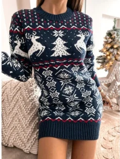 Women‘s Christmas Sweater Dress Winter Dress Sheath Dress Short Mini Dress Red Navy Blue Gray Long Sleeve Elk Snowman Snowflake Knit Fall Winter Round Neck Turtleneck Stylish Casual 2022 S M L XL XXL -Party Prom Dresses Sales Store wsshmu1663151839129