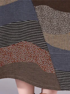 Women's Casual Dress Cotton Linen Dress Loose Dress Midi Dress Cotton Basic Classic Outdoor Daily Vacation Crew Neck Print Long Sleeve Spring Fall Winter 2023 Loose Fit Wine Brown Striped M L XL 2XL -Party Prom Dresses Sales Store wtllgr1692778415893