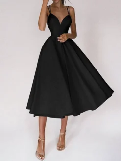 Women's Party Dress Cocktail Dress Wedding Guest Dress Midi Dress Light Pink Black White Sleeveless Pure Color Ruched Fall Winter Autumn Spaghetti Strap Fashion Winter Dress Wedding Guest Birthday