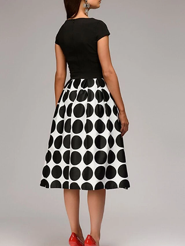 Women's Casual Dress Swing Dress Midi Dress Black Red Blue Short Sleeve Polka Dot Print Summer Spring Crew Neck Classic Party 2023 S M L XL XXL 3 Women's Casual Dress Swing Dress Midi Dress Black Red Blue Short Sleeve Polka Dot Print Summer Spring Crew Neck Classic Party 2023 S M L XL XXL - Image 3