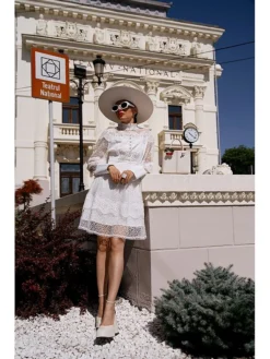 Women's Party Dress Lace Dress Homecoming Dress Mini Dress Black White Long Sleeve Pure Color Lace Summer Spring Fall Stand Collar Fashion Wedding Guest Birthday Vacation Slim 2023 S M L XL -Party Prom Dresses Sales Store wwtsaa1689148839079