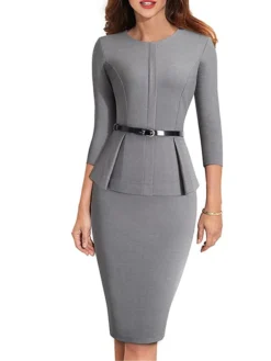 Women's Work Dress Sheath Dress Semi Formal Dress Fashion Midi Dress Ruched Crew Neck 3/4 Length Sleeve Plain Regular Fit Black Red Blue Fall Winter S M L XL XXL 15 Women's Work Dress Sheath Dress Semi Formal Dress Fashion Midi Dress Ruched Crew Neck 3/4 Length Sleeve Plain Regular Fit Black Red Blue Fall Winter S M L XL XXL -Party Prom Dresses Sales Store wxafbs1692615653335