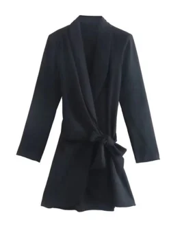 Women‘s Work Dress Blazer Dress And Jacket Set Semi Formal Dress Fashion Mini Dress Lace Up V Neck Long Sleeve Plain Regular Fit Black White Green Fall Winter S M L XL XXL -Party Prom Dresses Sales Store wxkzcn1691398652286