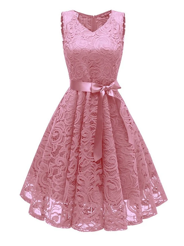 Women's Party Dress Vintage Tea Dresses Lace Dress Homecoming Dress Knee Length Dress Pink Wine Navy Blue Sleeveless Pure Color Lace Summer Spring Fall V Neck Vintage Party Wedding Guest Dress 1 Women's Party Dress Vintage Tea Dresses Lace Dress Homecoming Dress Knee Length Dress Pink Wine Navy Blue Sleeveless Pure Color Lace Summer Spring Fall V Neck Vintage Party Wedding Guest Dress