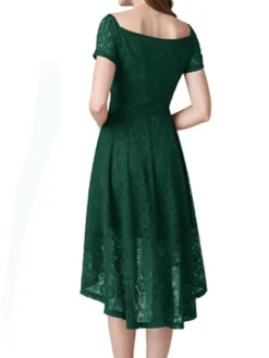 Women‘s Christmas Party Dress Lace Dress Cocktail Dress Midi Dress Black Pink Wine Short Sleeve Pure Color Lace Spring Fall Winter Square Neck Fashion Winter Dress Wedding Guest Vacation 2023 -Party Prom Dresses Sales Store wxtnfb1692180499561