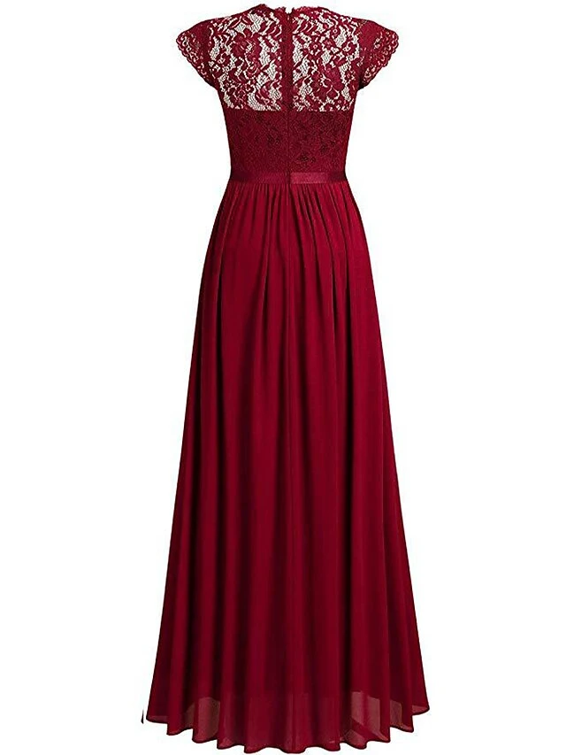 Women's Prom Dress Party Dress Lace Dress Long Dress Maxi Dress Black Wine Navy Blue Short Sleeve Pure Color Lace Summer Spring Fall Crew Neck Party Wedding Guest Vacation Fall Dress 2023 S M L XL 2XL 8 Women's Prom Dress Party Dress Lace Dress Long Dress Maxi Dress Black Wine Navy Blue Short Sleeve Pure Color Lace Summer Spring Fall Crew Neck Party Wedding Guest Vacation Fall Dress 2023 S M L XL 2XL - Image 8