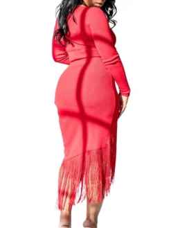 Women‘s Party Dress Wedding Guest Dress Fringe Dress Bodycon Midi Dress Black White Red Long Sleeve Pure Color Tassel Fringe Spring Fall Winter V Neck Fashion Winter Dress Vacation 2022 S M L XL XXL -Party Prom Dresses Sales Store wzbwsf1640250273129