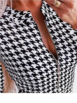 Women‘s Casual Dress Jacket Dress Sheath Dress Mini Dress Black Long Sleeve Houndstooth Zipper Spring Fall Autumn V Neck Fashion Winter Dress Fall Dress Slim 2023 S M L XL -Party Prom Dresses Sales Store xbqelt1609326031790