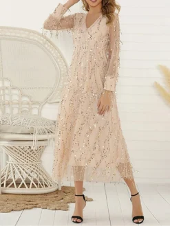 Women's Prom Dress Party Dress Fringe Dress Long Dress Maxi Dress Black Beige Long Sleeve Pure Color Sequins Summer Spring V Neck Party 2023 S M L XL 2XL 34 Women's Prom Dress Party Dress Fringe Dress Long Dress Maxi Dress Black Beige Long Sleeve Pure Color Sequins Summer Spring V Neck Party 2023 S M L XL 2XL -Party Prom Dresses Sales Store xcjitt1673421672782