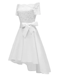 Women‘s Cocktail Party Dress Wedding Guest Dress Black Dress Knee Length Dress White Pink Wine Short Sleeve Pure Color Lace Fall Spring Off Shoulder 2023 S M L XL XXL -Party Prom Dresses Sales Store xclsgx1659514647475