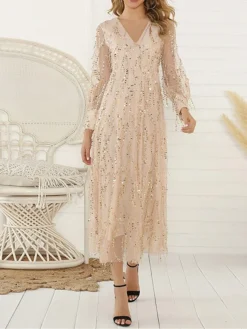 Women's Prom Dress Party Dress Fringe Dress Long Dress Maxi Dress Black Beige Long Sleeve Pure Color Sequins Summer Spring V Neck Party 2023 S M L XL 2XL 32 Women's Prom Dress Party Dress Fringe Dress Long Dress Maxi Dress Black Beige Long Sleeve Pure Color Sequins Summer Spring V Neck Party 2023 S M L XL 2XL -Party Prom Dresses Sales Store xcxtrb1673421672066
