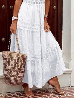 Women's Long Dress Maxi Dress Party Dress Casual Dress A Line Dress Polka Dot Modern Casual Outdoor Daily Holiday Lace Ruffle Sleeveless V Neck Dress Regular Fit White Summer Spring S M L XL XXL -Party Prom Dresses Sales Store xdkpek1676528909112