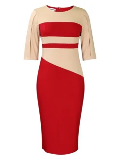 Women's Work Dress Sheath Dress Semi Formal Dress Fashion Midi Dress Patchwork Crew Neck Half Sleeve Color Block Regular Fit Black White Red Fall Winter S M L XL XXL 29 Women's Work Dress Sheath Dress Semi Formal Dress Fashion Midi Dress Patchwork Crew Neck Half Sleeve Color Block Regular Fit Black White Red Fall Winter S M L XL XXL -Party Prom Dresses Sales Store xeefrq1692948234464