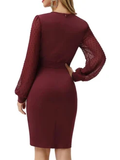 Women's Work Dress Sheath Dress Black Dress Fashion Winter Dress Office Daily Midi Dress Ruched V Neck Long Sleeve Plain Regular Fit Black Wine Dark Blue Fall Winter S M L XL -Party Prom Dresses Sales Store xeswhe1695030994151
