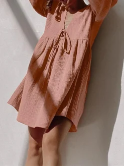 Women's Casual Dress Cotton Dress Swing Dress Mini Dress Cotton Fashion Modern Outdoor Daily Holiday V Neck Lace Up Ruched 3/4 Length Sleeve Fall Winter Autumn 2023 Loose Fit Light Green Blue Purple 29 Women's Casual Dress Cotton Dress Swing Dress Mini Dress Cotton Fashion Modern Outdoor Daily Holiday V Neck Lace Up Ruched 3/4 Length Sleeve Fall Winter Autumn 2023 Loose Fit Light Green Blue Purple -Party Prom Dresses Sales Store xeuykq1692961108520