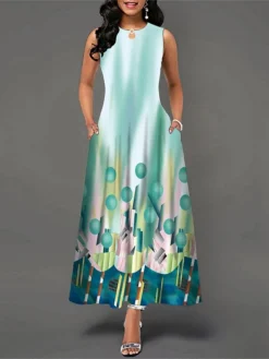 Women's Work Dress Semi Formal Dress Elegant Maxi Dress Pocket Print Crew Neck Sleeveless Floral Regular Fit Black White Orange Summer Spring S M L XL XXL -Party Prom Dresses Sales Store xffeas1678863986240