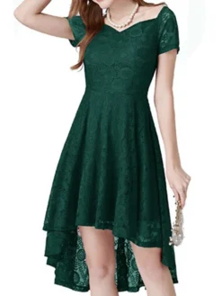 Women‘s Christmas Party Dress Lace Dress Cocktail Dress Midi Dress Black Pink Wine Short Sleeve Pure Color Lace Spring Fall Winter Square Neck Fashion Winter Dress Wedding Guest Vacation 2023 -Party Prom Dresses Sales Store xffwrk1692180498763