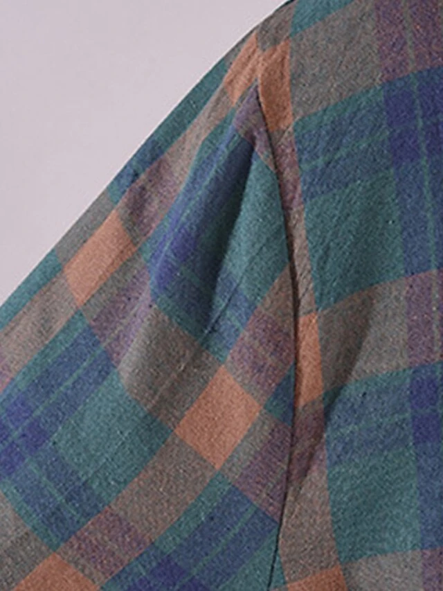 Women's Casual Dress Cotton Linen Dress Plaid Dress Midi Dress Linen / Cotton Blend Fashion Basic Outdoor Daily Holiday Stand Collar Pocket Print Long Sleeve Fall Winter Autumn 2023 Loose Fit Yellow 10 Women's Casual Dress Cotton Linen Dress Plaid Dress Midi Dress Linen / Cotton Blend Fashion Basic Outdoor Daily Holiday Stand Collar Pocket Print Long Sleeve Fall Winter Autumn 2023 Loose Fit Yellow - Image 10