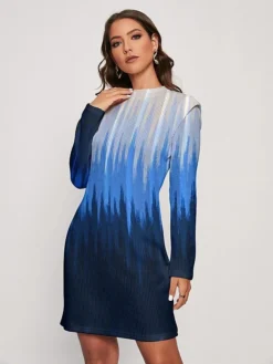 Women's Sweater Dress Winter Dress Jumper Dress Midi Dress Warm Color Block Outdoor Daily Holiday Vacation Round Neck Long Sleeve 2023 Regular Fit Blue S M L XL XXL 3XL