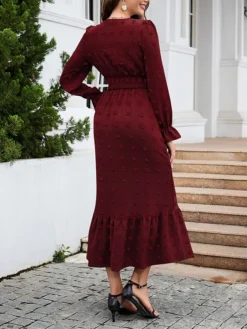 Women's Work Dress Swing Dress Black Dress Fashion Midi Dress Ruched V Neck Long Sleeve Plain Loose Fit Black Red Blue Fall Winter S M L XL XXL -Party Prom Dresses Sales Store xhgopa1693300604019