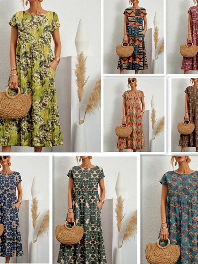 Women's Casual Dress Cotton Linen Dress Swing Dress Midi Dress Linen / Cotton Blend Fashion Casual Outdoor Daily Holiday Crew Neck Pocket Print Short Sleeve Summer Spring 2023 Loose Fit ArmyGreen 12 Women's Casual Dress Cotton Linen Dress Swing Dress Midi Dress Linen / Cotton Blend Fashion Casual Outdoor Daily Holiday Crew Neck Pocket Print Short Sleeve Summer Spring 2023 Loose Fit ArmyGreen - Image 12