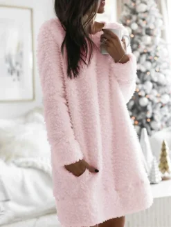 Women‘s Sweater Dress Winter Dress Mini Dress Black White Pink Long Sleeve Pure Color Fall Winter Autumn Crew Neck Hot Fall Dress 2022 S M L XL -Party Prom Dresses Sales Store xhmyny1598495635436