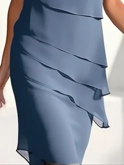 Women's Work Dress Sheath Dress Chiffon Dress Fashion Midi Dress Layered Crew Neck Short Sleeve Plain Loose Fit Wine Blue Green Summer Spring S M L XL XXL -Party Prom Dresses Sales Store xhtggz1685357627103