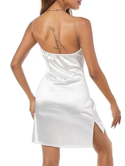 Women's Party Dress Cocktail Dress Satin Dress Mini Dress Black White Champagne Sleeveless Pure Color Backless Spring Fall Winter Spaghetti Strap Fashion Winter Dress Wedding Guest Vacation 2023 S M -Party Prom Dresses Sales Store xhwvic1692079758168