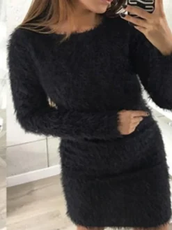 Women‘s Sweater Dress Winter Dress Mini Dress Light Blue Black Red Long Sleeve Pure Color Modern Style Fall Winter Autumn Crew Neck Sexy Winter Dress Fall Dress 2022 S M L XL 2XL 3XL -Party Prom Dresses Sales Store xhxusr1629974683576