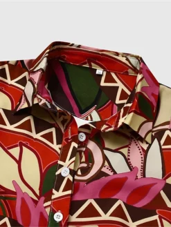 Women's Work Dress Swing Dress Semi Formal Dress Fashion Long Dress Maxi Dress Button Print Shirt Collar Long Sleeve Geometric Color Block Loose Fit Red Fall Winter S M L XL XXL -Party Prom Dresses Sales Store xiduxw1693374053144