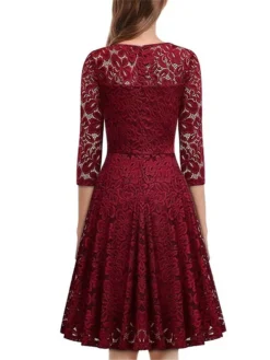 Women‘s Christmas Party Dress Lace Dress Cocktail Dress Midi Dress Black Wine Navy Blue 3/4 Length Sleeve Pure Color Lace Spring Fall Winter V Neck Fashion Winter Dress Wedding Guest Vacation 2023 -Party Prom Dresses Sales Store xihzzp1692179364928