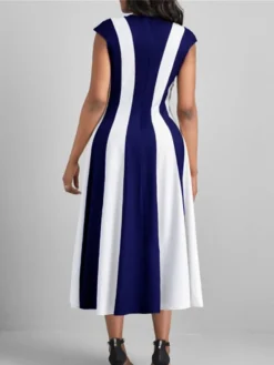 Women's Work Dress Swing Dress Semi Formal Dress Fashion Midi Dress Print Crew Neck Short Sleeve Color Block Stripe Regular Fit Black Wine Royal Blue Summer Spring S M L XL XXL -Party Prom Dresses Sales Store xiwufv1680258058291