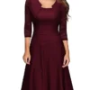 Women's Casual Dress Swing Dress Green Dress Midi Dress Wine Green 3/4 Length Sleeve Pure Color Lace Summer Spring Square Neck Party Slim 2023 S M L XL XXL