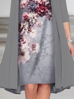 Women's Dress Set Two Piece Dress Church Dress Midi Dress Light Brown Light Grey Half Sleeve Floral Print Summer Spring Fall Crew Neck Elegant Wedding Guest Vacation 2023 S M L XL XXL 3XL -Party Prom Dresses Sales Store xkpqir1666953725599