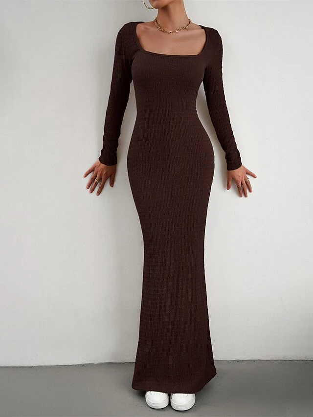 Women's Sweater Dress Jumper Dress Sheath Dress Long Dress Maxi Dress Fashion Pure Color Outdoor Daily Holiday Vacation U Neck Long Sleeve 2023 Slim Black Wine Brown S M L XL 11 Women's Sweater Dress Jumper Dress Sheath Dress Long Dress Maxi Dress Fashion Pure Color Outdoor Daily Holiday Vacation U Neck Long Sleeve 2023 Slim Black Wine Brown S M L XL - Image 11