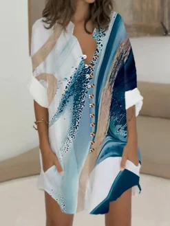 Women's Shirt Dress Casual Dress Cotton Linen Dress Mini Dress Polyester Fashion Casual Daily Outdoor Daily Vacation Shirt Collar Button Pocket Long Sleeve Summer Spring Fall 2023 Loose Fit Pink Navy -Party Prom Dresses Sales Store xleozr1697016994965