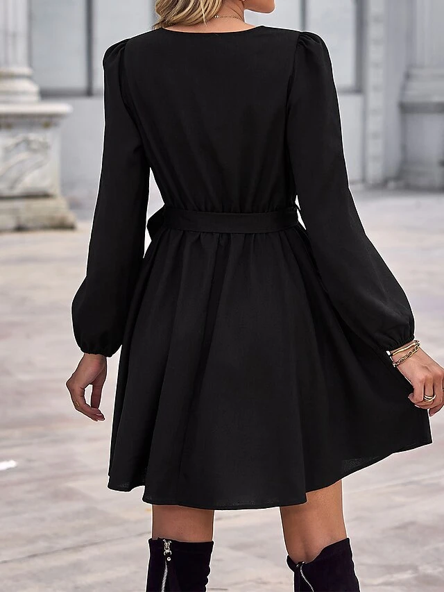 Women's Party Dress Wedding Guest Dress Black Dress Mini Dress Black Long Sleeve Pure Color Ruched Spring Fall Winter V Neck Fashion Winter Dress Evening Party Wedding Guest 2023 S M L XL 2 Women's Party Dress Wedding Guest Dress Black Dress Mini Dress Black Long Sleeve Pure Color Ruched Spring Fall Winter V Neck Fashion Winter Dress Evening Party Wedding Guest 2023 S M L XL - Image 2